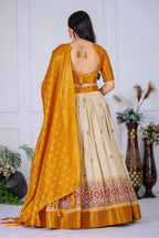 DEIANA'S Jacquard With Jari Lining With Print Lehenga Choli - Off White | Grocsy