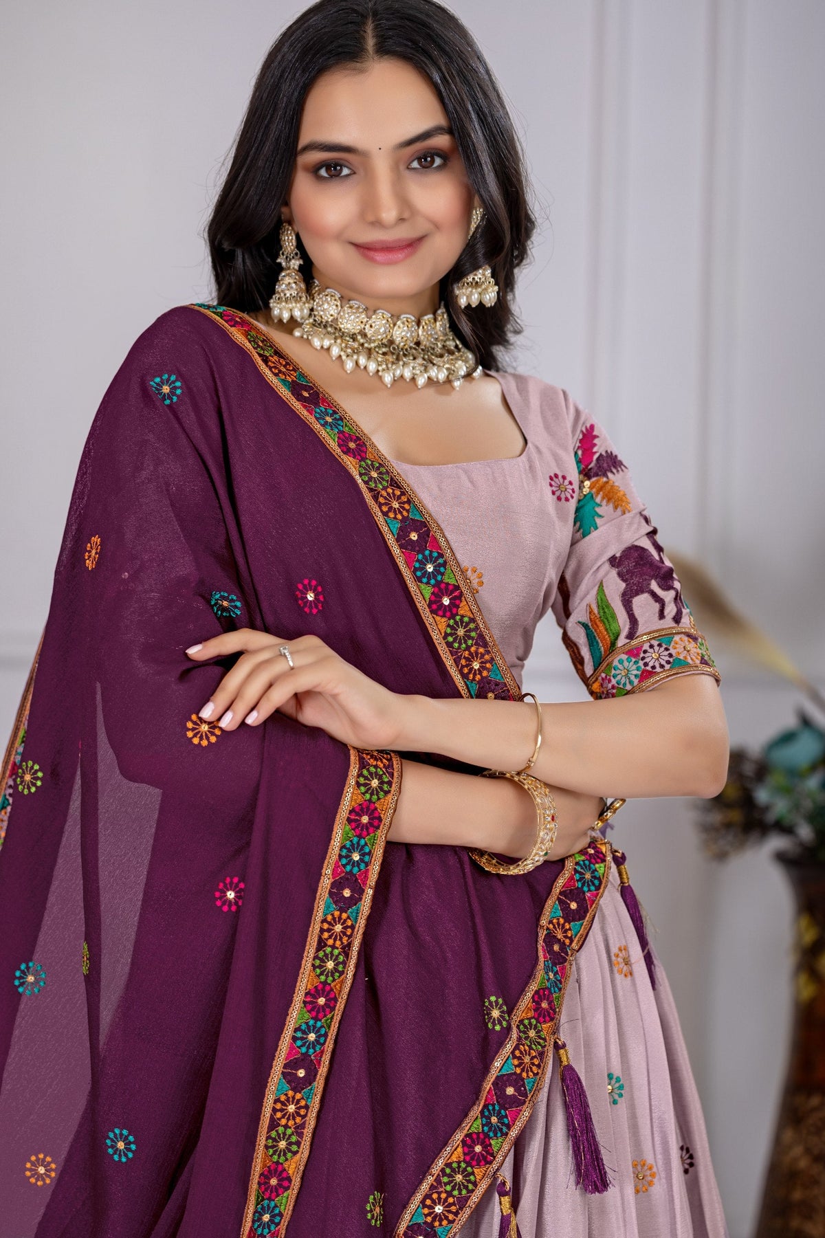 DEIANA'S Heavy Embroidery With Multi Color Work Lehenga Choli - Pink | Grocsy