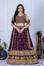 DEIANA'S Heavy Embroidery With Thread Work Lehenga Choli - Wine | Grocsy