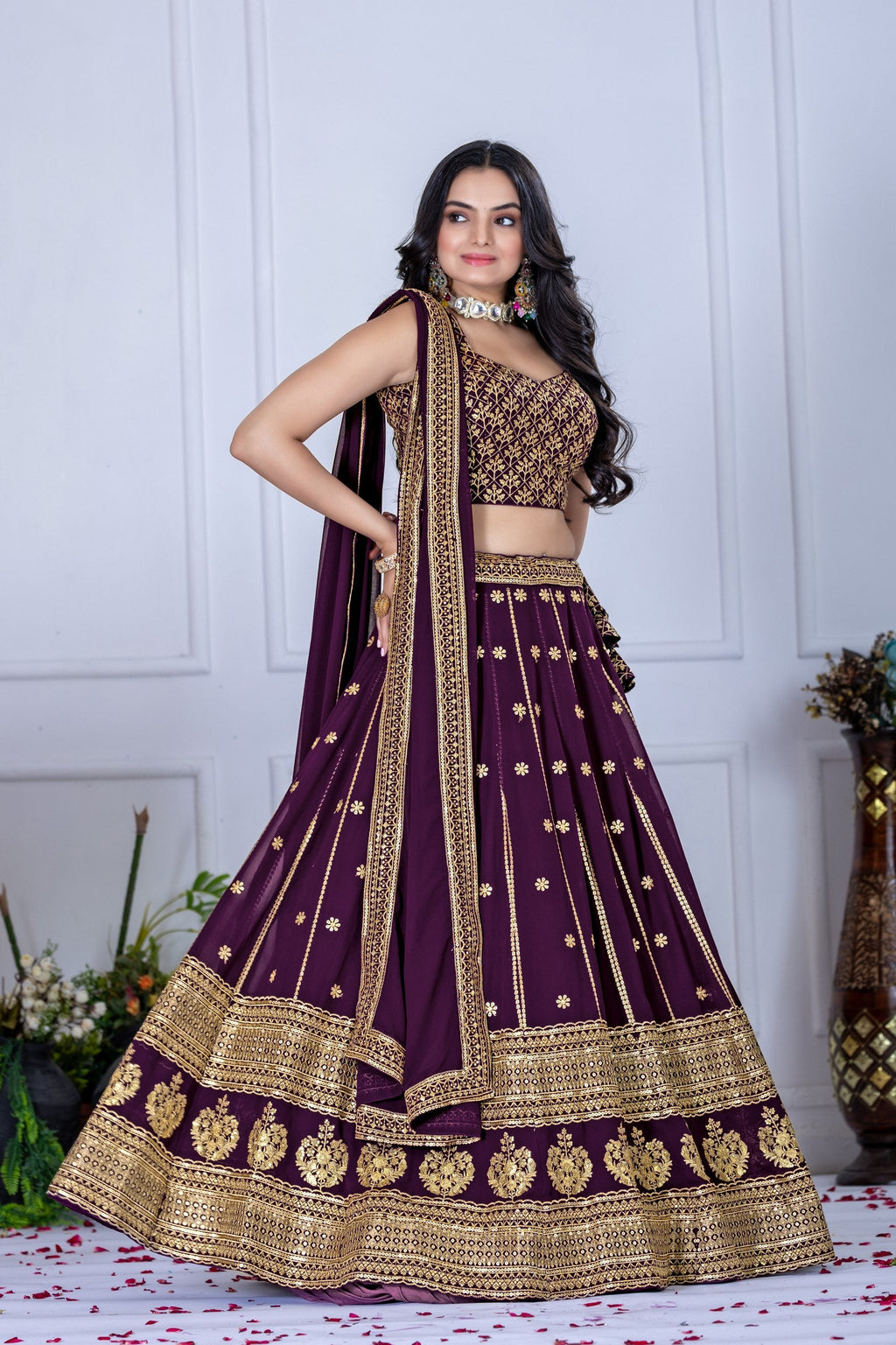DEIANA'S Heavy Embroidery With Thread Work Lehenga Choli - Wine | Grocsy