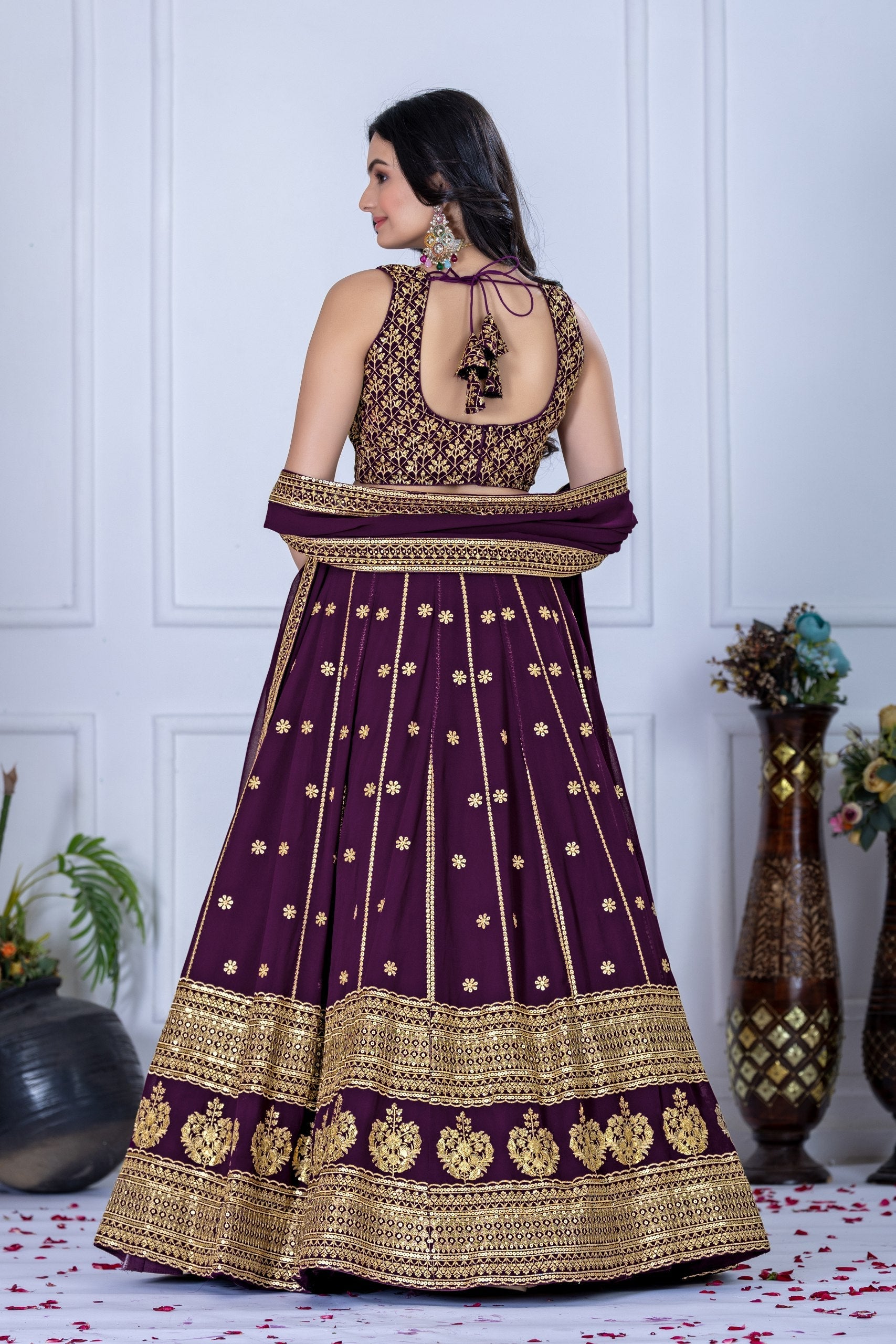 DEIANA'S Heavy Embroidery With Thread Work Lehenga Choli - Wine | Grocsy