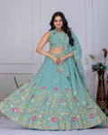 DEIANA'S Heavy Embroidery With Multi Thread Work Lehenga Choli - Firozi | Grocsy