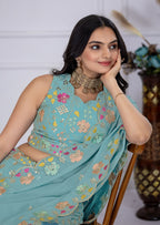 DEIANA'S Heavy Embroidery With Multi Thread Work Lehenga Choli - Firozi | Grocsy