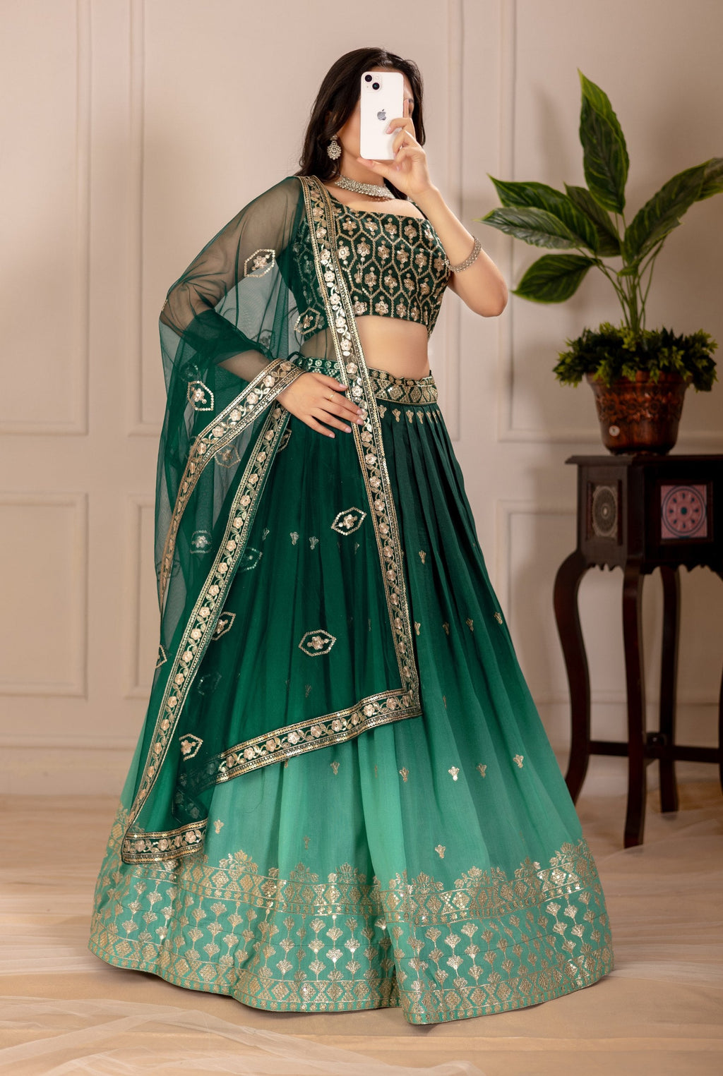 DEIANA'S Heavy Embroidery With Thread Work Lehenga Choli - Green | Grocsy
