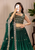 DEIANA'S Heavy Embroidery With Thread Work Lehenga Choli - Green | Grocsy