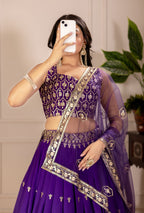 DEIANA'S Heavy Embroidery With Thread Work Lehenga Choli - Purple | Grocsy