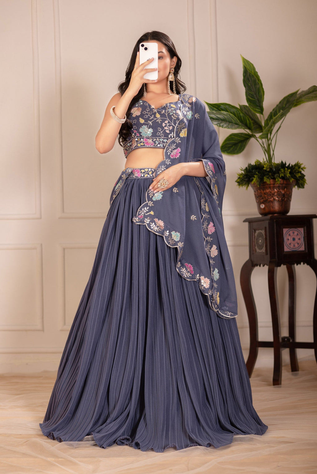 DEIANA'S Heavy Plain with crease work Lehenga Choli - Grey | Grocsy