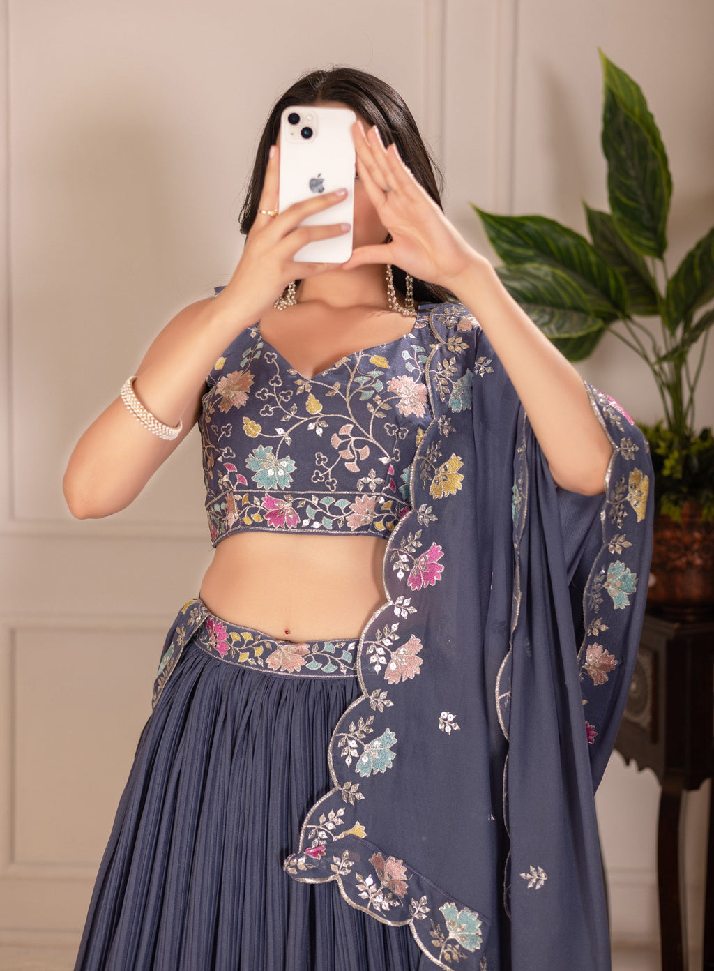 DEIANA'S Heavy Plain with crease work Lehenga Choli - Grey | Grocsy