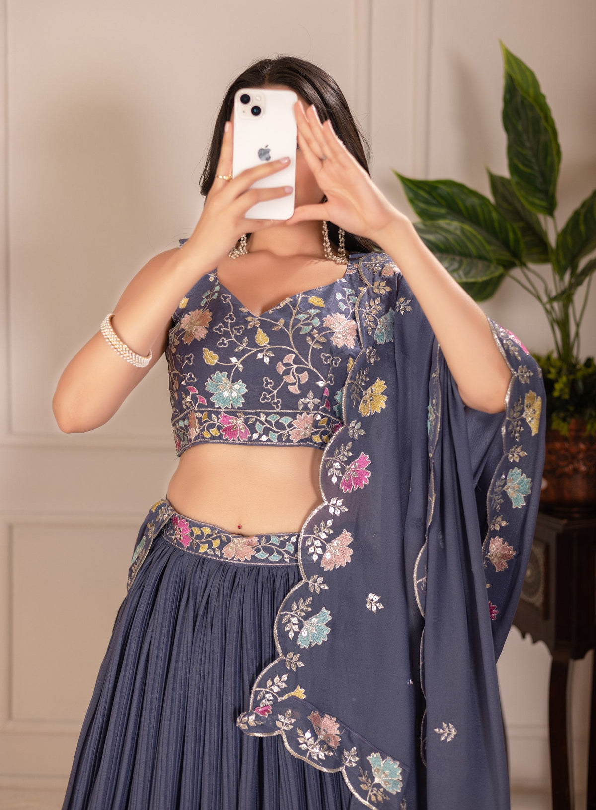 DEIANA'S Heavy Plain with crease work Lehenga Choli - Grey | Grocsy