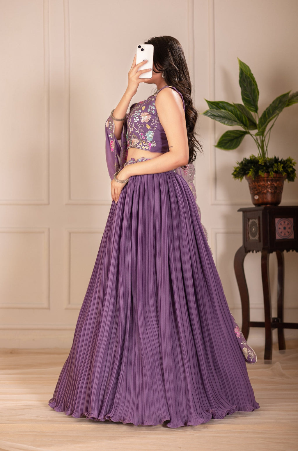 DEIANA'S Heavy Plain with crease work Lehenga Choli - Purple | Grocsy