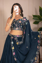 DEIANA'S Heavy Plain with crease work Lehenga Choli - Rama | Grocsy