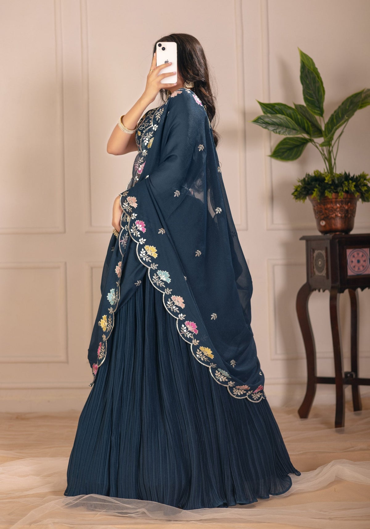 DEIANA'S Heavy Plain with crease work Lehenga Choli - Rama | Grocsy