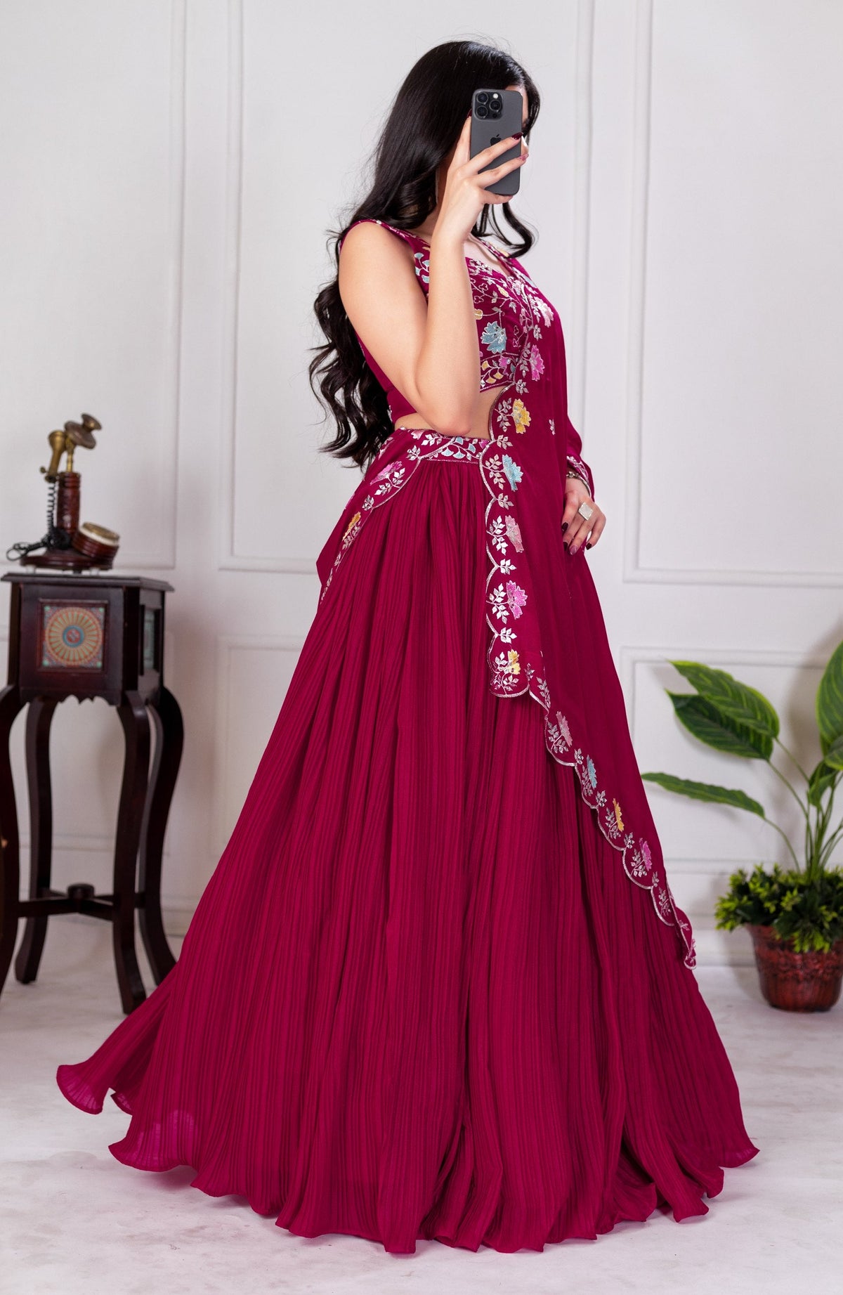 DEIANA'S Heavy Plain with crease work Lehenga Choli - Red | Grocsy
