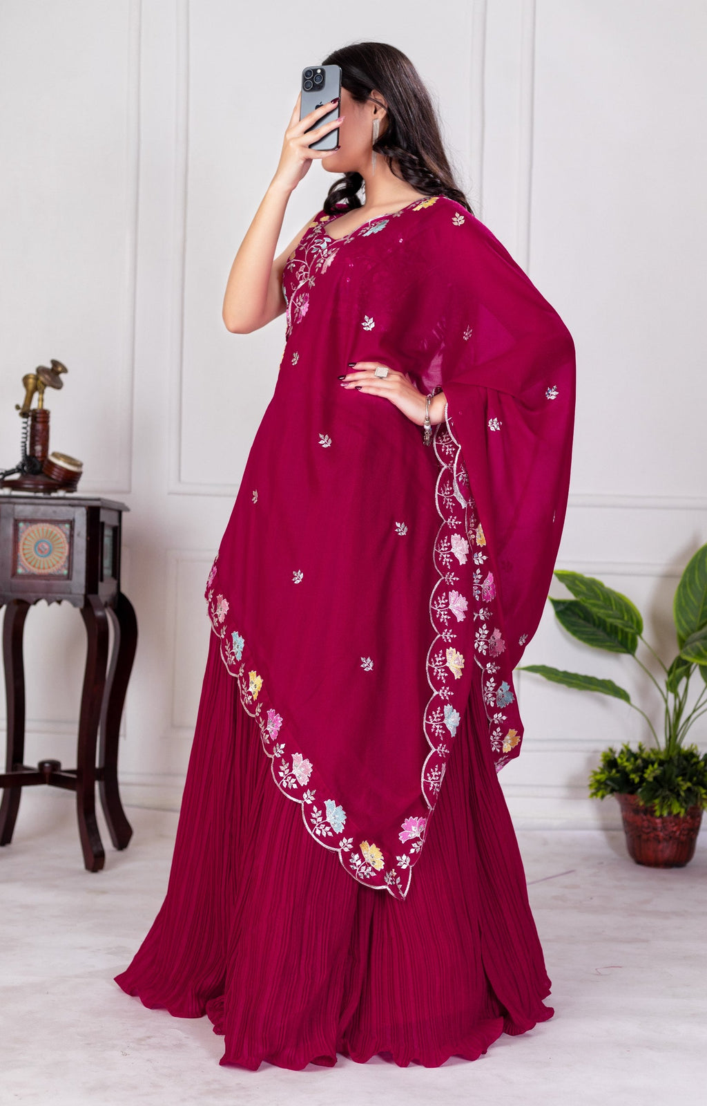 DEIANA'S Heavy Plain with crease work Lehenga Choli - Red | Grocsy