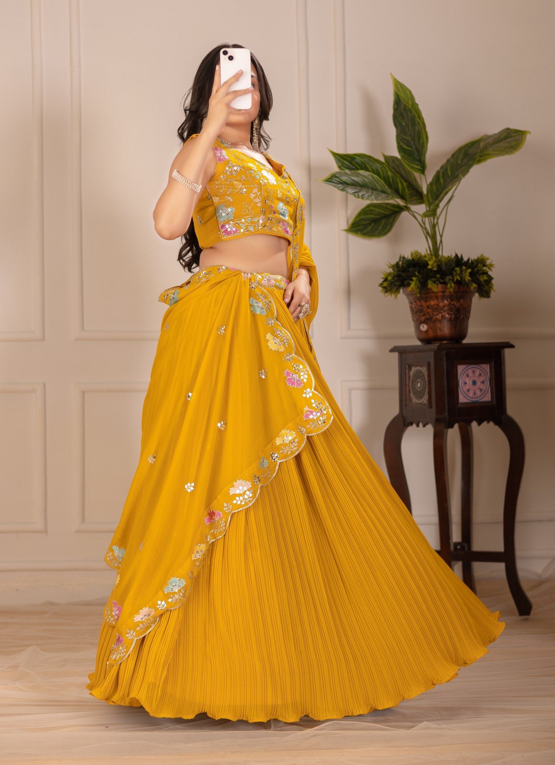 DEIANA'S Heavy Plain with crease work Lehenga Choli - Yellow | Grocsy