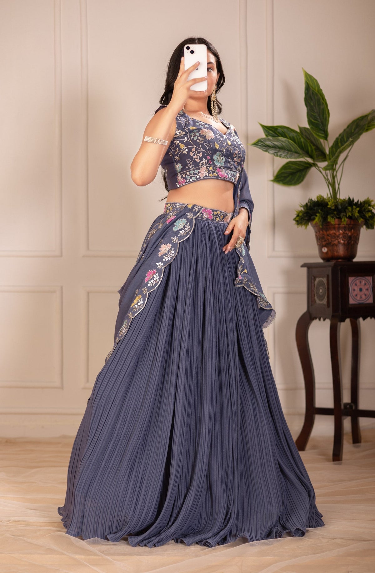 DEIANA'S Heavy Plain with crease work Lehenga Choli - Grey | Grocsy
