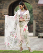 Lorenvalley Black Georgette Printed with Embroidery Work Kurta Set | Grocsy
