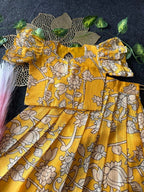 Evanik Yellow Kota Chex Fabric With Floral Printed Kids Lehenga Choli | Grocsy