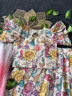 Evanik White Kota Chex Fabric With Floral Printed Kids Lehenga Choli | Grocsy
