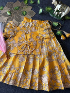 Evanik Yellow Kota Chex Fabric With Floral Printed Kids Lehenga Choli | Grocsy