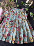Evanik Blue Kota Chex Fabric With Floral Printed Kids Lehenga Choli | Grocsy