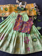 Evanik Girls Sea Green Soft tissue Butterfly Print Lehenga Choli with 3D Weaving Work | Grocsy