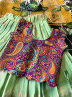 Evanik Girls Sea Green Soft tissue Butterfly Print Lehenga Choli with 3D Weaving Work | Grocsy