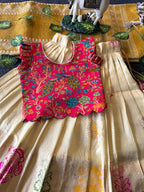 Evanik Girls Cream Soft tissue Butterfly Print Lehenga Choli with 3D Weaving Work | Grocsy