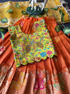 Evanik Girls Orange Soft tissue Butterfly Print Lehenga Choli with 3D Weaving Work | Grocsy