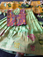 Evanik Girls Sea Green Soft tissue Butterfly Print Lehenga Choli with 3D Weaving Work | Grocsy