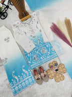 Evanik Sky Blue Designer Party Wear Heavy Natural Crepe Kids Top Palazzo & Dupatta Set | Grocsy