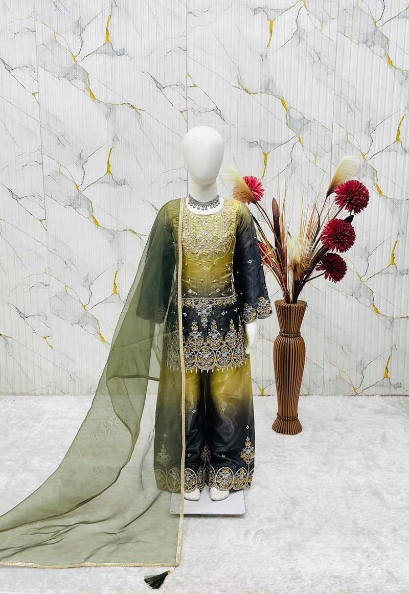 Evanik Kids Multicolor Heavy Silk Embroidered Work Salwar Suit | Grocsy