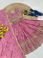 Evanik Designer Pink Chinon Silk Embroidered Work Wedding Lehenga For Kids | Grocsy
