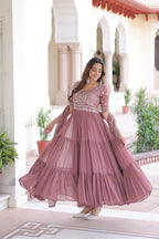 Evanik Women Faux Blooming With Beads Embroidery Work Gown Dupatta Collection | Grocsy