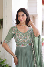 Evanik Women Faux Blooming With Beads Embroidery Work Gown Dupatta Collection | Grocsy