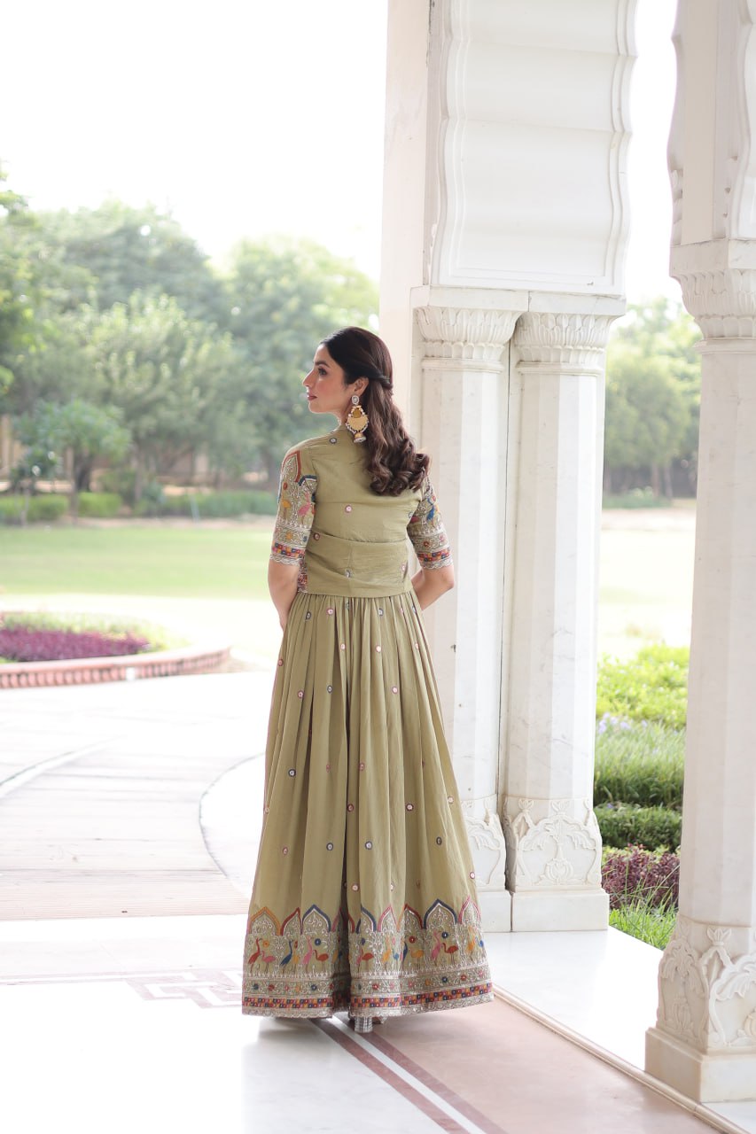 Evanik Women Vichitra Silk With Sequins, Zari & Thread Embroidered work Gown With Stylish Koti | Grocsy