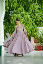 Evanik Women Vichitra Silk with Rich Sequins, Multi Thread & Zari Embroidered work Wedding Gown | Grocsy