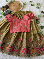 Evanik Pink Space Silk Elephant Mission Embroidered Work Kids Lehenga Choli Set | Grocsy