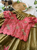 Evanik Pink Space Silk Elephant Mission Embroidered Work Kids Lehenga Choli Set | Grocsy