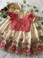 Evanik Pink Space Silk Elephant Mission Embroidered Work Kids Lehenga Choli Set | Grocsy