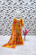 Evanik Yellow Faux Georgette Digital Print With Embroidered Work Kids Sharara Set | Grocsy