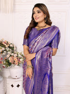 Anaita Lavender Banarasi Chaturi Silk With Weaving Saree With Blouse | Grocsy