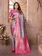 Anaita Rani Pink Banarasi Chaturi Silk With Weaving Saree With Blouse | Grocsy