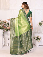 Anaita Light Green Tissue Silk With Butti Weaving Saree With Blouse | Grocsy