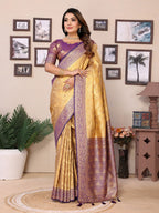 Anaita Cream Tissue Silk With Jaal Weaving Saree With Blouse | Grocsy