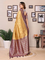 Anaita Cream Tissue Silk With Jaal Weaving Saree With Blouse | Grocsy