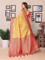 Anaita Golden Tissue Silk With Jaal Weaving Saree With Blouse | Grocsy