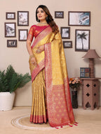 Anaita Golden Tissue Silk With Jaal Weaving Saree With Blouse | Grocsy
