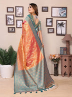 Anaita Orange Tissue Silk With Jaal Weaving Saree With Blouse | Grocsy