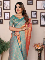 Anaita Orange Tissue Silk With Jaal Weaving Saree With Blouse | Grocsy
